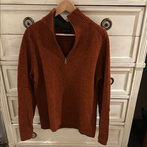 Banana Republic Lambswool Cashmere Rust Zip Up Sweater with Elbow Patches
